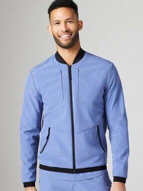 Figs FION e.a.c Recycled Scrub Jacket Fleece Lined Lightweight Zip Blue